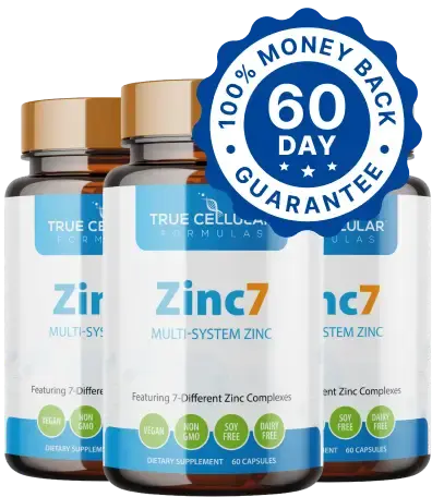 Zinc7 multi-form zinc supplement bottle for immune support, skin health, and daily wellness